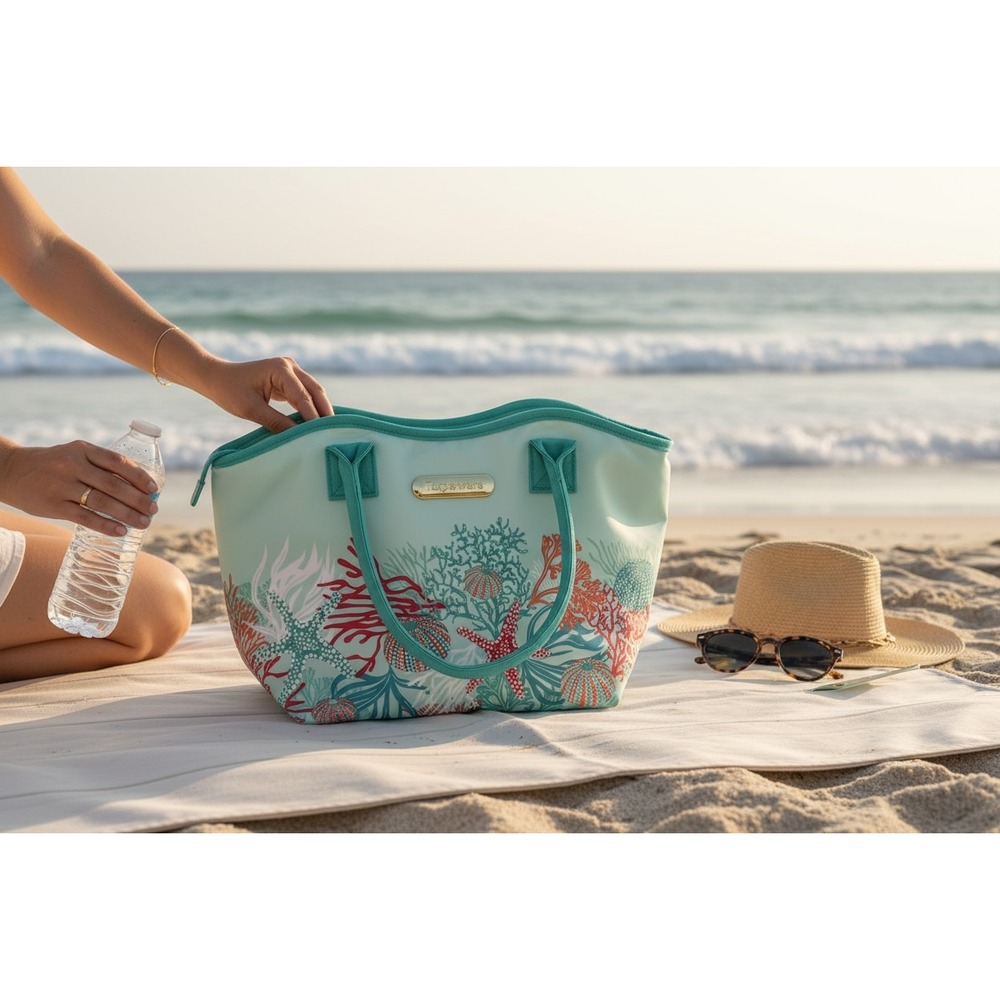 Tupperware Insulated Lunch Tote Bag Women OS Teal Coral Reef NWOT Nautical